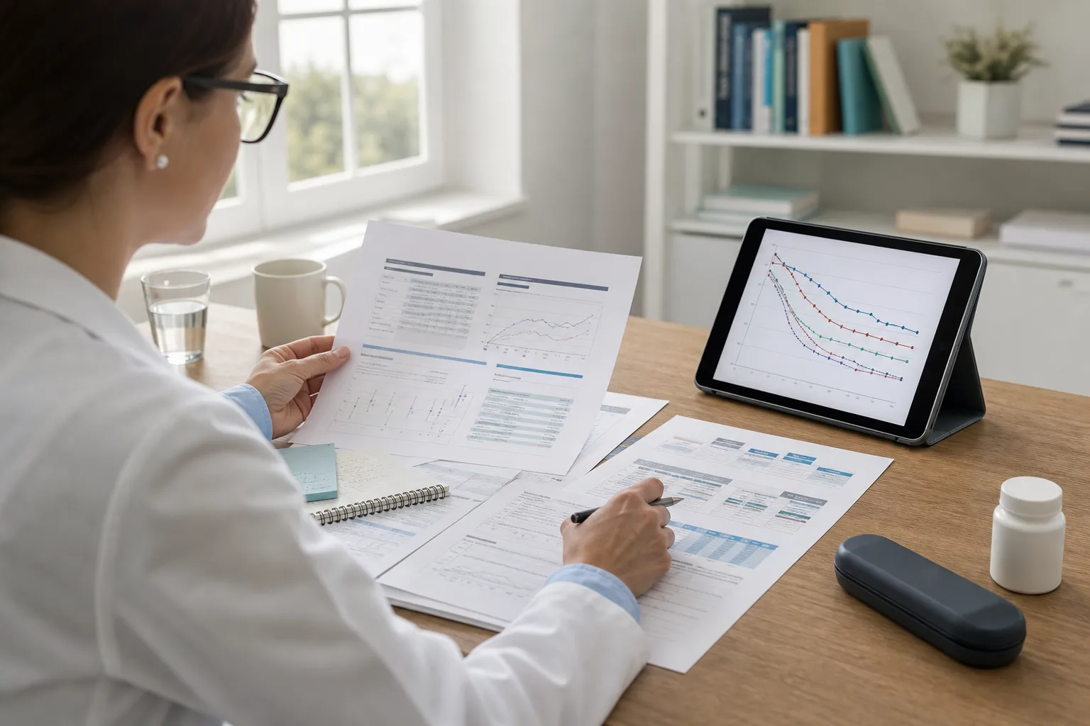A researcher comparing anonymised clinical-trial summaries and unlabeled weight-change curves