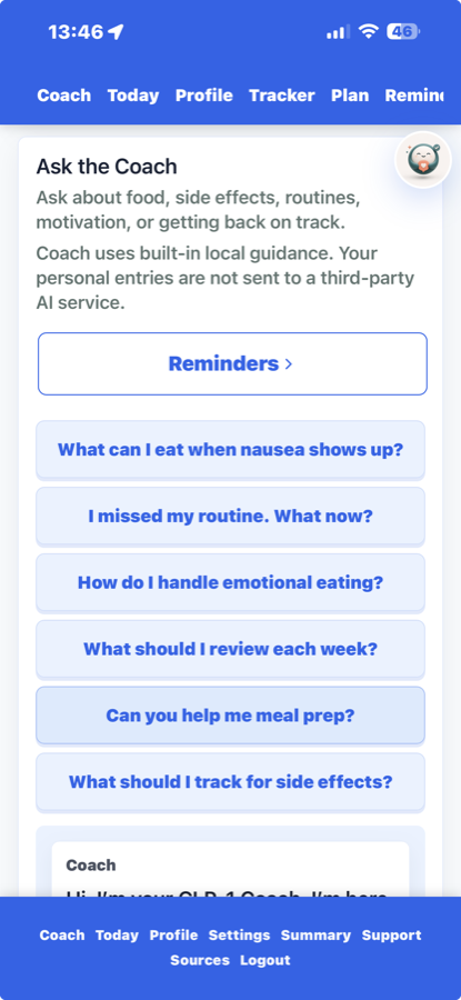 OurGLP1 Coach prompt examples