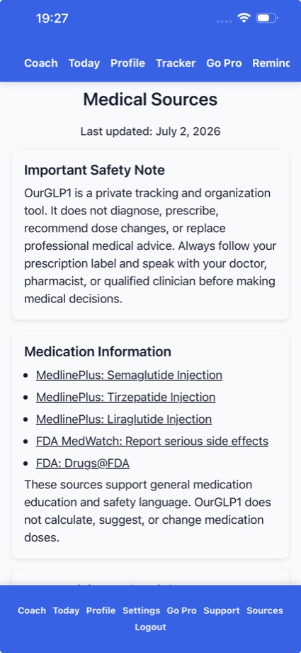 OurGLP1 medical sources screen