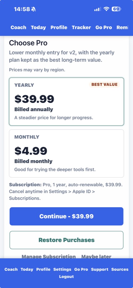 OurGLP1 subscription screen